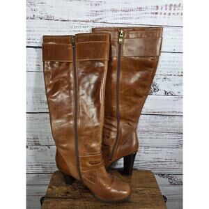 LOFT Women's Tall Brown Leather Riding Boots Size 10 Buckle Zip Knee High